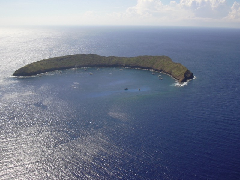crescent Molokini crater from the air